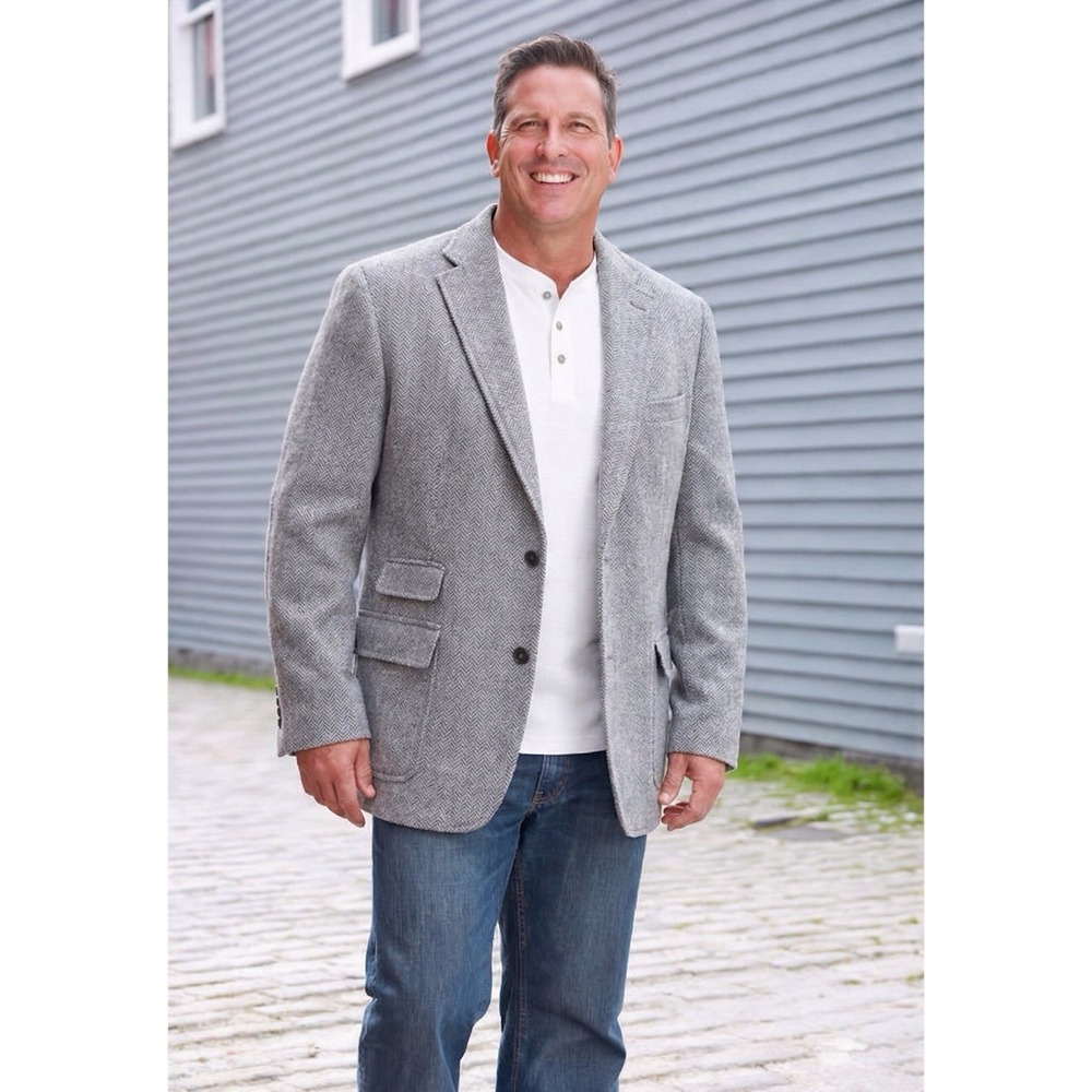 The Territory Ahead Tweed Sport Coat Mens L Herringbone Elbow Patch Flannel - Picture 4 of 12